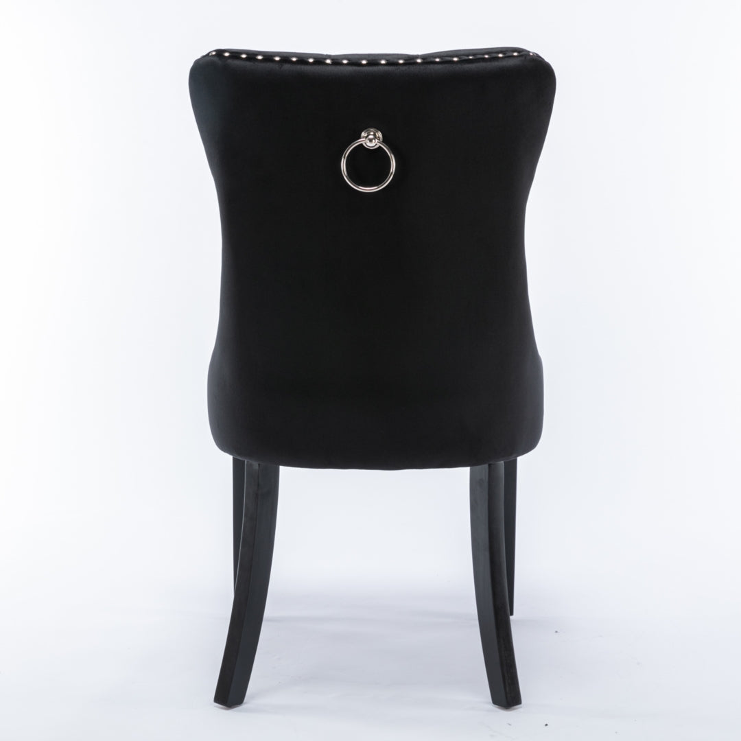 6x Velvet Dining Chairs Upholstered Tufted Chair with Solid Wood Legs Stud Trim and Ring-Black