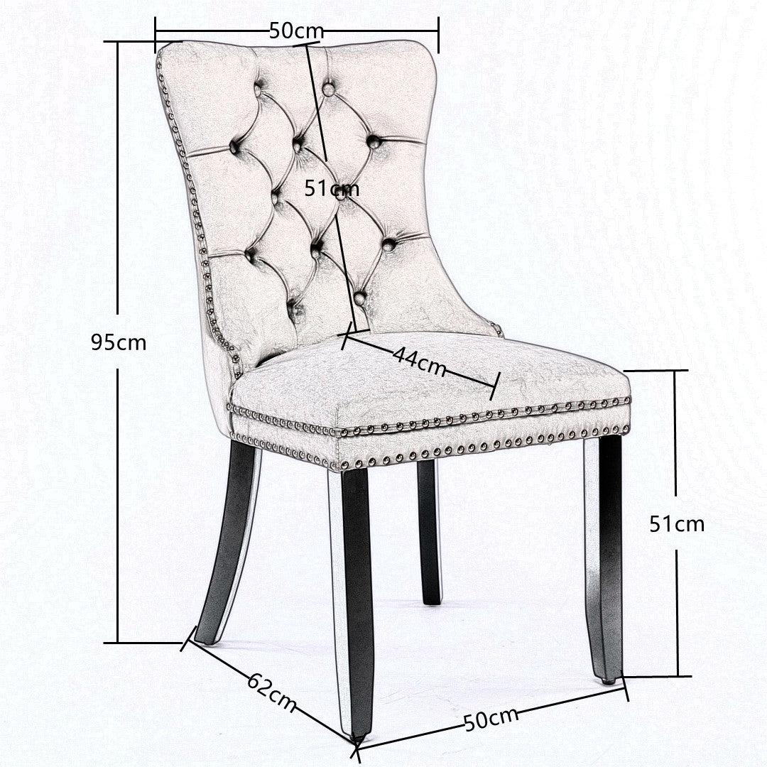 6x Velvet Dining Chairs Upholstered Tufted Chair with Solid Wood Legs Stud Trim and Ring-Black