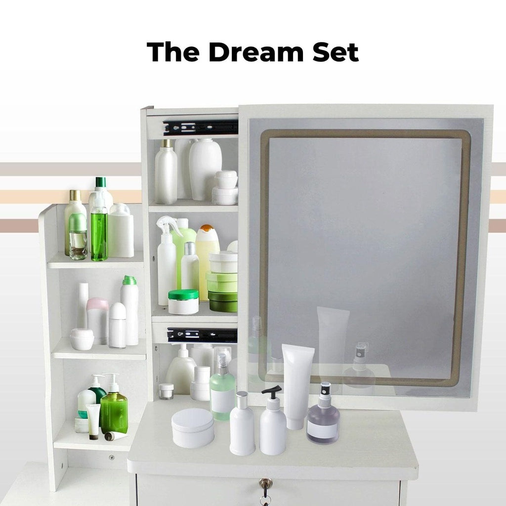 THE MATILDA - Dressing Table White Led Mirror + Stool