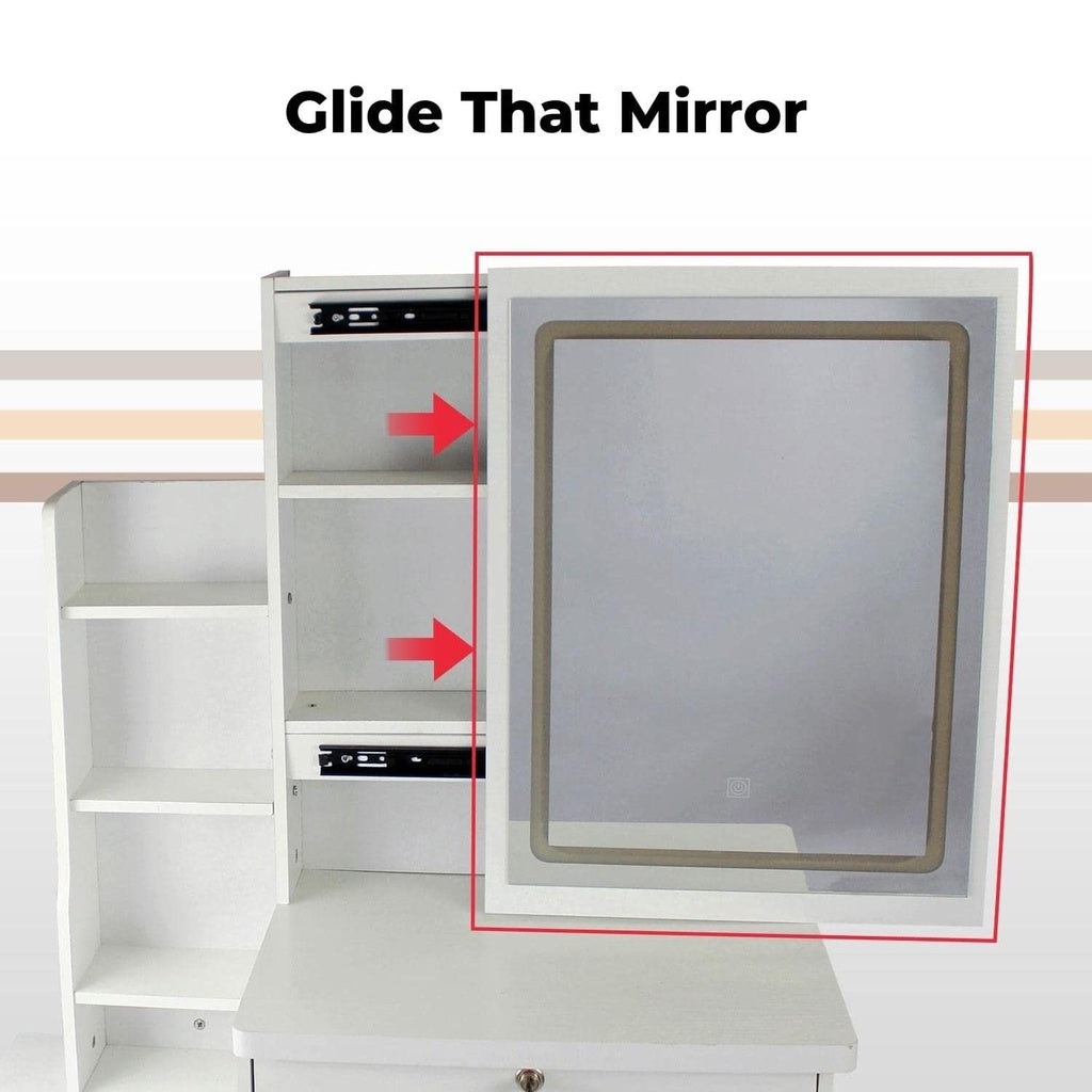 THE MATILDA - Dressing Table White Led Mirror + Stool