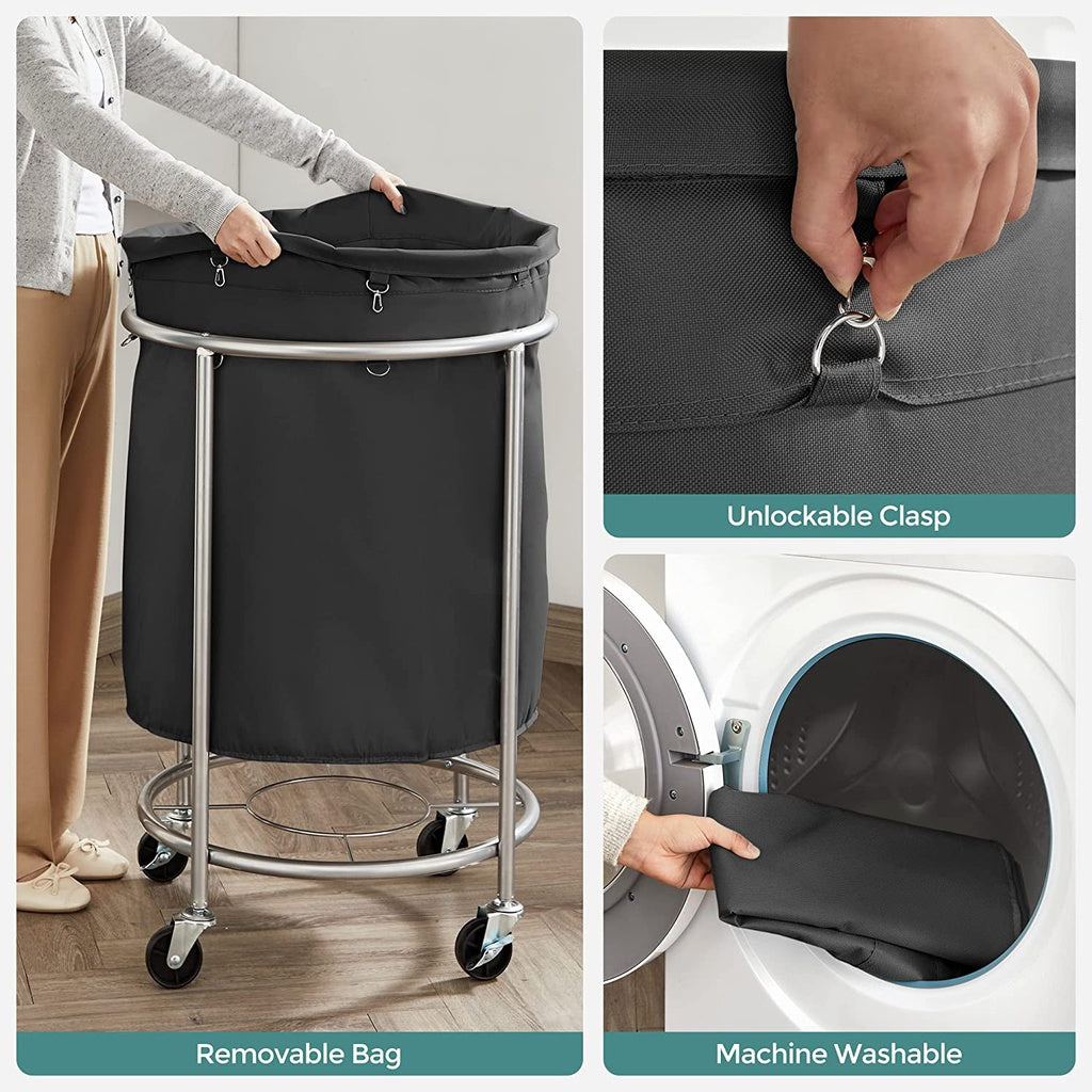 Laundry Basket with Wheels with Steel Frame and Removable Bag Black RLS001B01