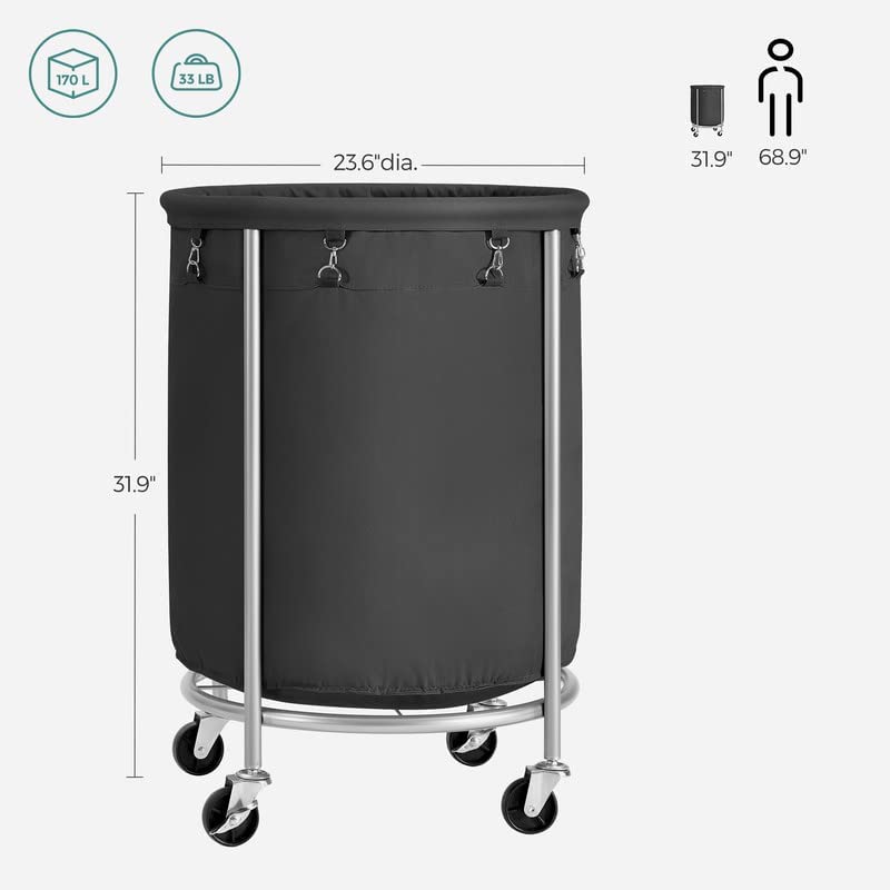 Laundry Basket with Wheels with Steel Frame and Removable Bag Black RLS001B01