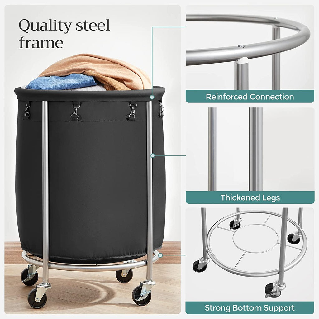 Laundry Basket with Wheels with Steel Frame and Removable Bag Black RLS001B01