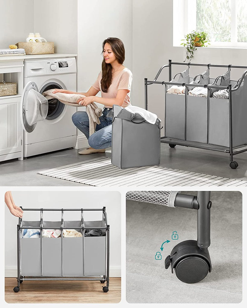 Laundry Basket with 4 Removable Laundry Bin on Wheels Gray LSF005GS