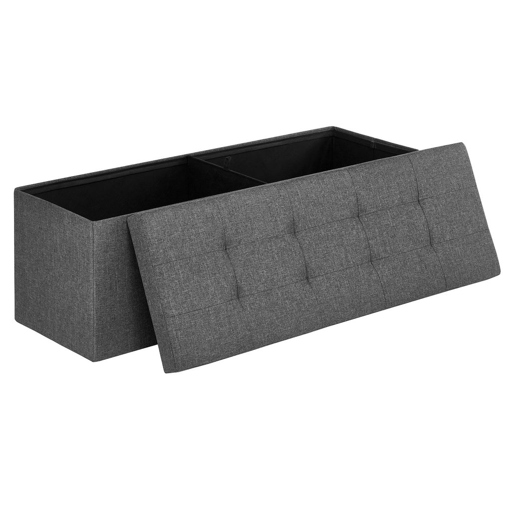 110cm Folding Storage Ottoman Bench Foot Rest Stool Dark Grey