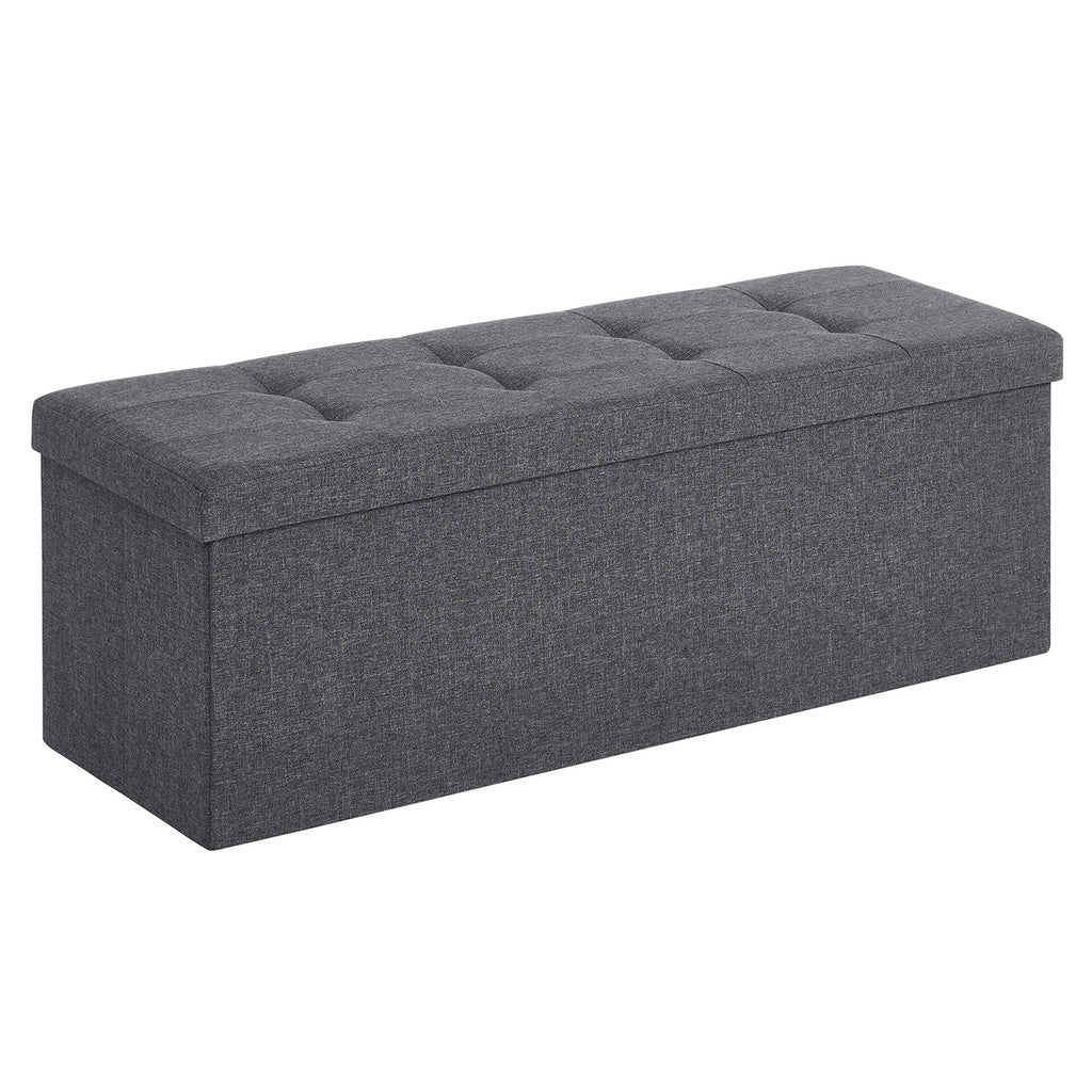 110cm Folding Storage Ottoman Bench Foot Rest Stool Dark Grey