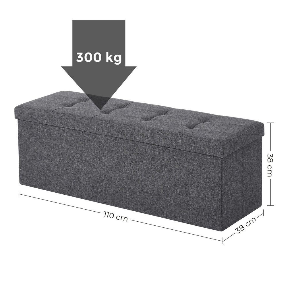 110cm Folding Storage Ottoman Bench Foot Rest Stool Dark Grey