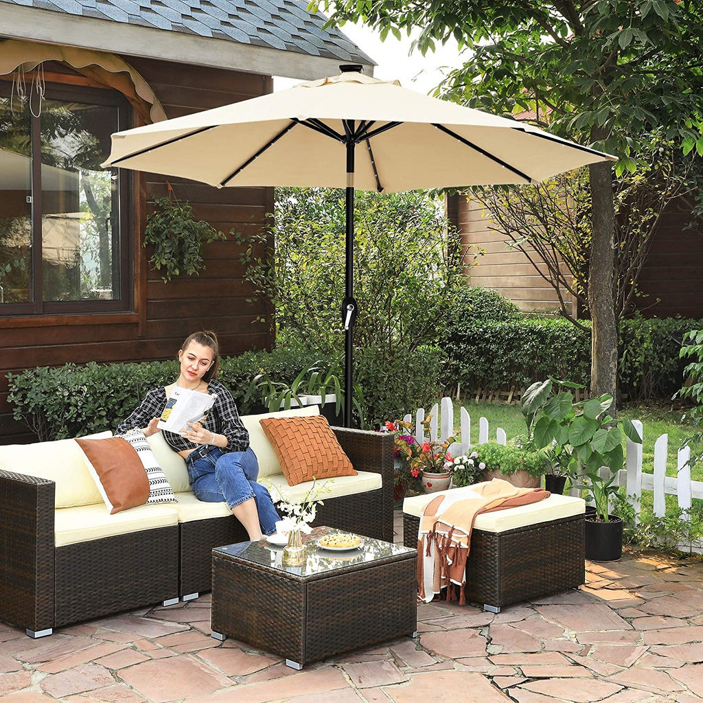 3m Solar Lighted Outdoor Patio Umbrella Cream