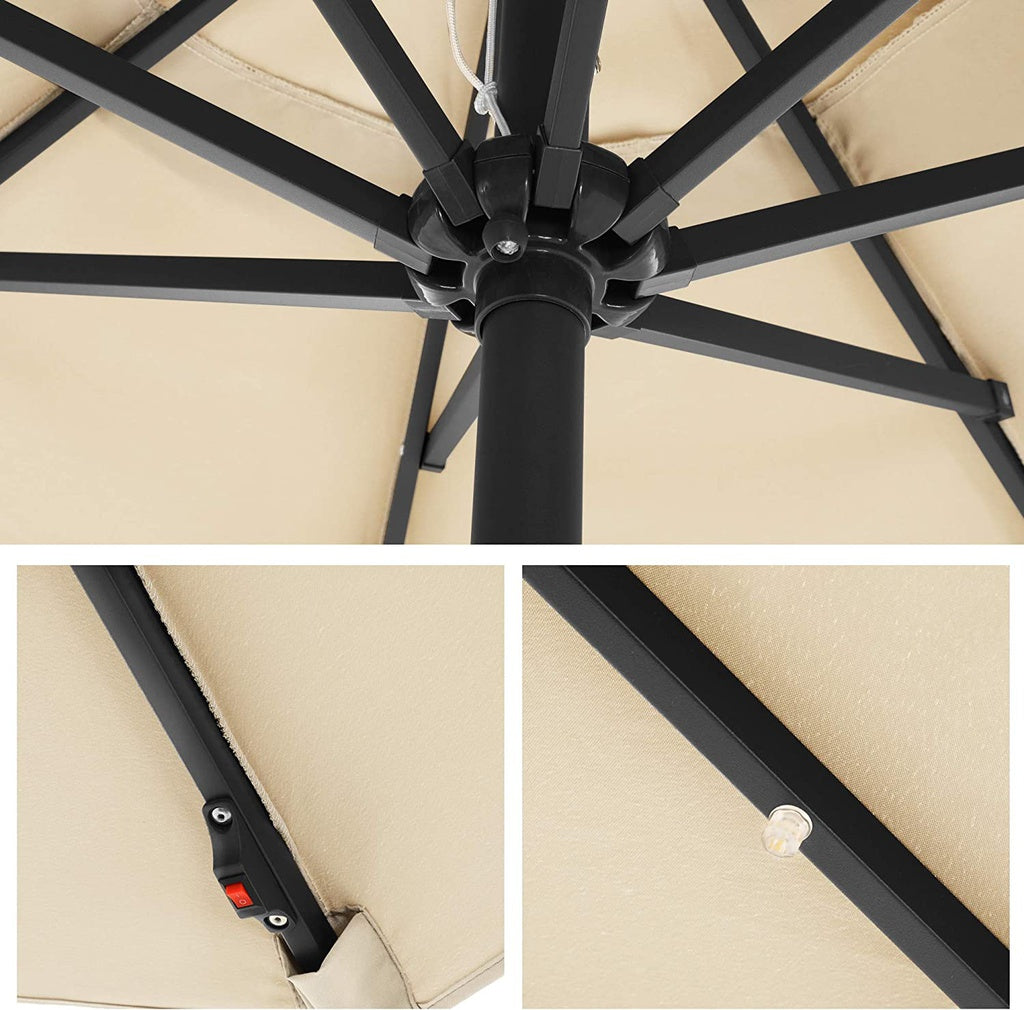 3m Solar Lighted Outdoor Patio Umbrella Cream