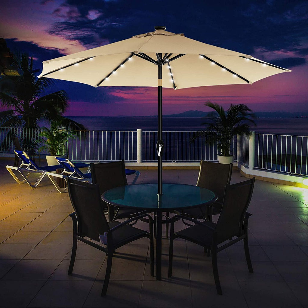 3m Solar Lighted Outdoor Patio Umbrella Cream