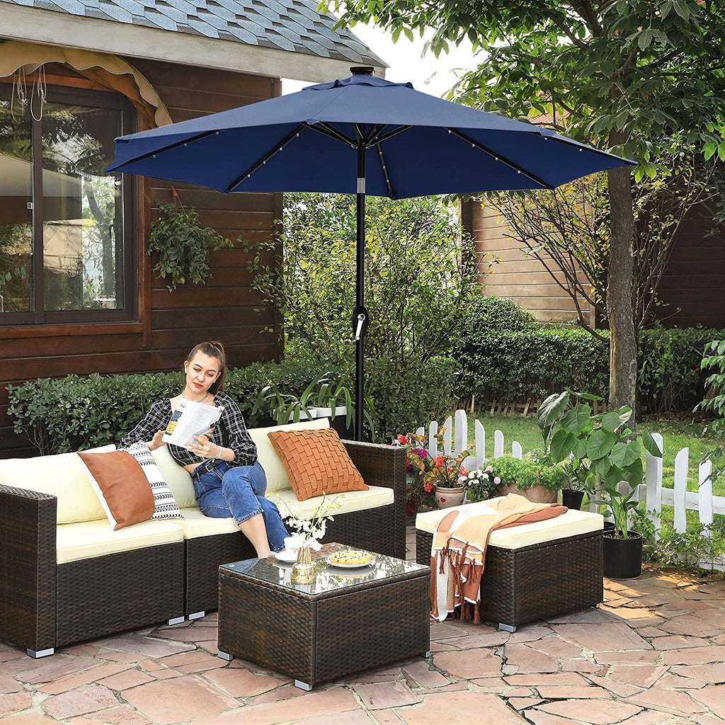 2.7m Solar Lighted Outdoor Patio Umbrella Navy Blue