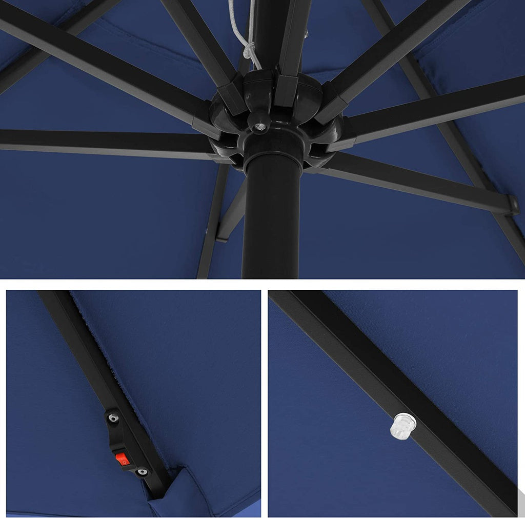 2.7m Solar Lighted Outdoor Patio Umbrella Navy Blue