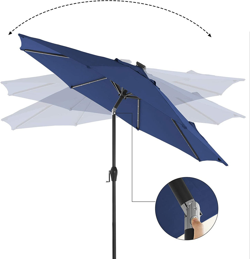 2.7m Solar Lighted Outdoor Patio Umbrella Navy Blue