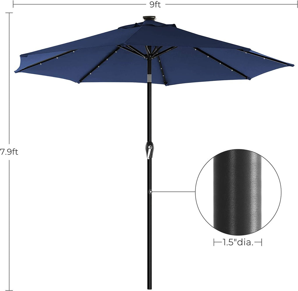 2.7m Solar Lighted Outdoor Patio Umbrella Navy Blue