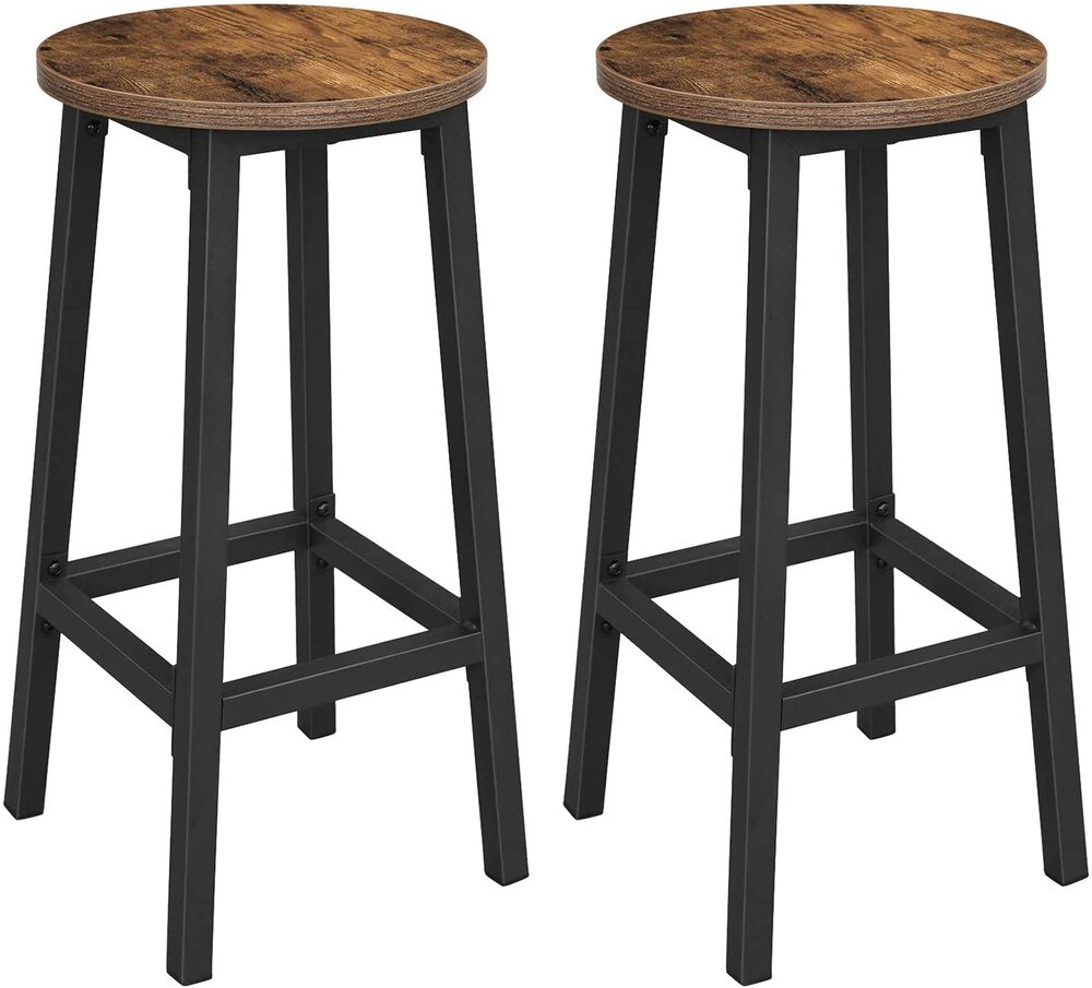 Bar Stools Set of 2 Bar Chairs Kitchen Chairs with Sturdy Steel Frame Height Round Easy Assembly Industrial Style Vintage Brown Black LBC32X