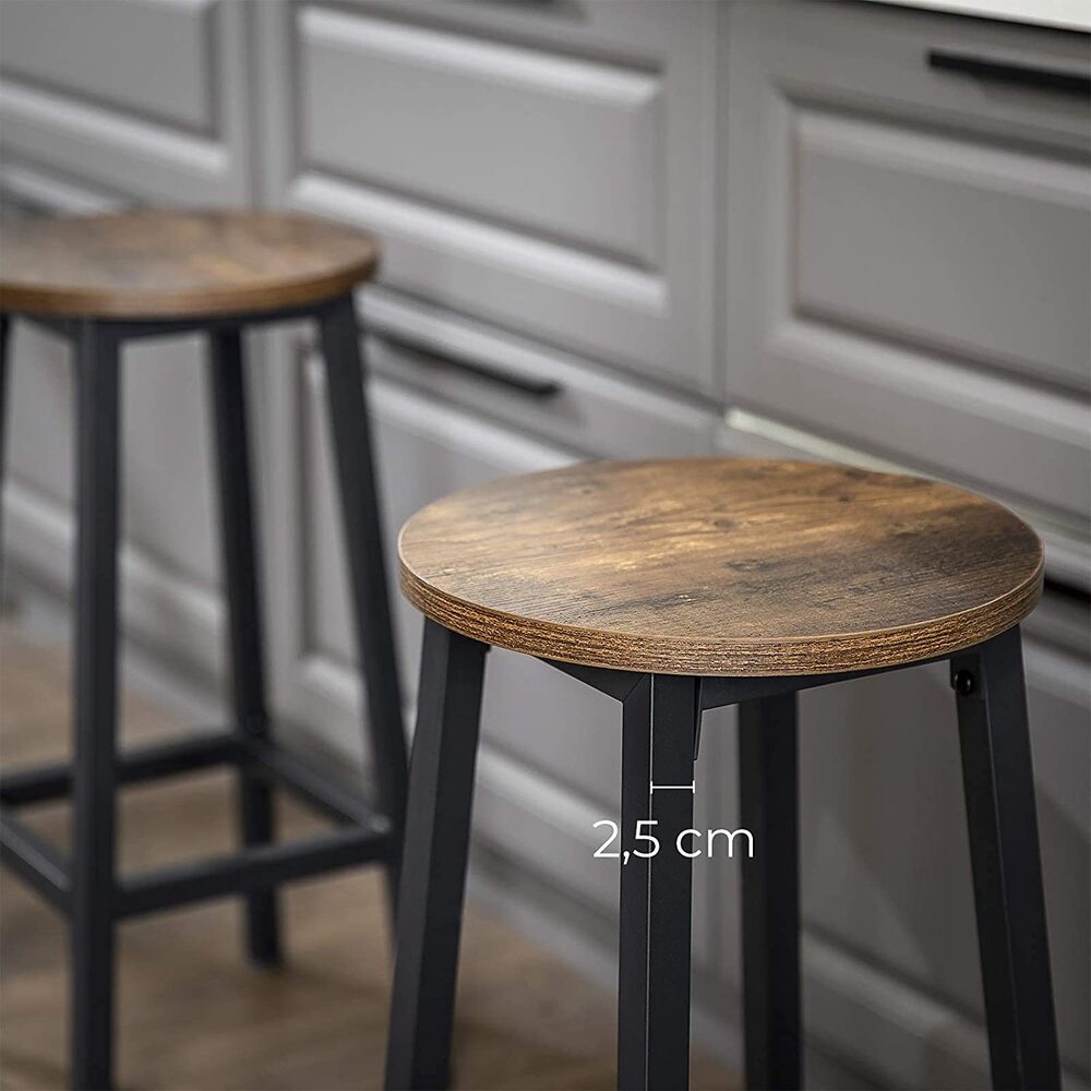 Bar Stools Set of 2 Bar Chairs Kitchen Chairs with Sturdy Steel Frame Height Round Easy Assembly Industrial Style Vintage Brown Black LBC32X