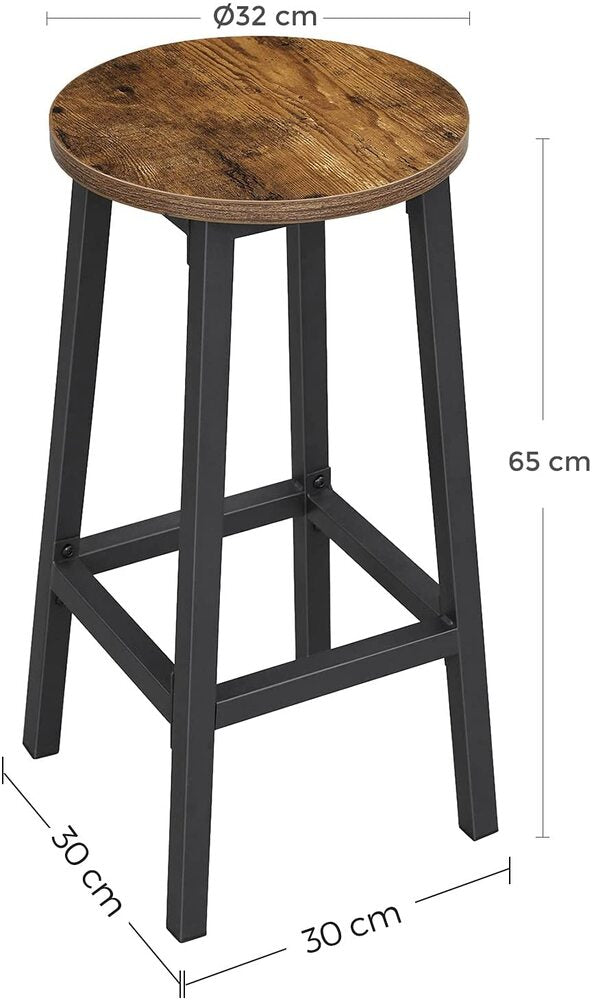 Bar Stools Set of 2 Bar Chairs Kitchen Chairs with Sturdy Steel Frame Height Round Easy Assembly Industrial Style Vintage Brown Black LBC32X