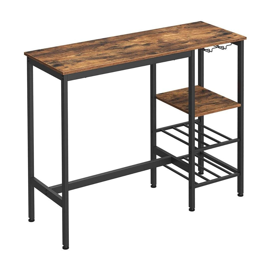 Industrial Bar Table with Wine Glass Holder and Bottle Rack