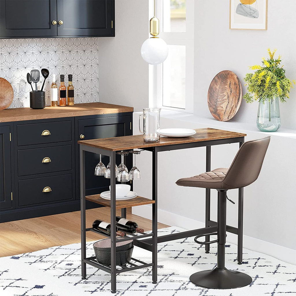 Industrial Bar Table with Wine Glass Holder and Bottle Rack