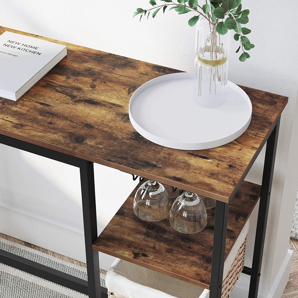 Industrial Bar Table with Wine Glass Holder and Bottle Rack