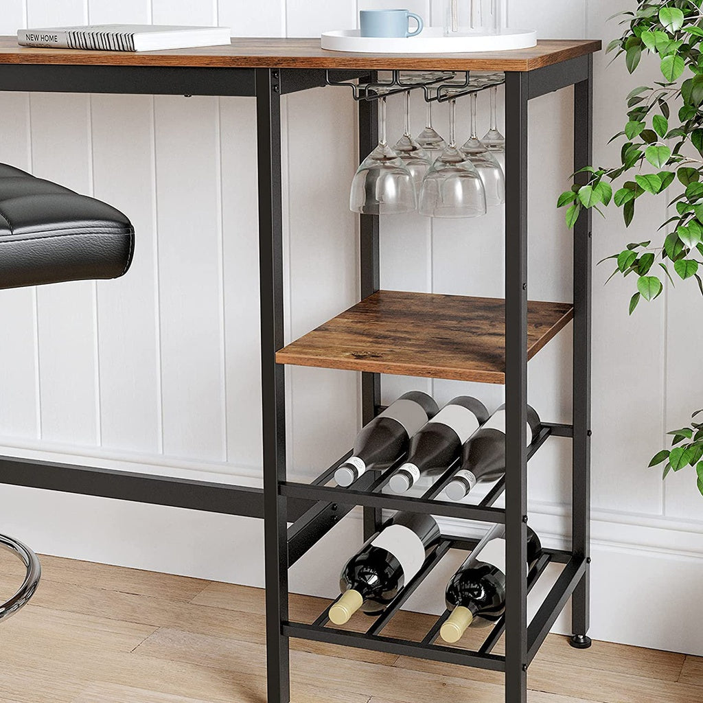 Industrial Bar Table with Wine Glass Holder and Bottle Rack