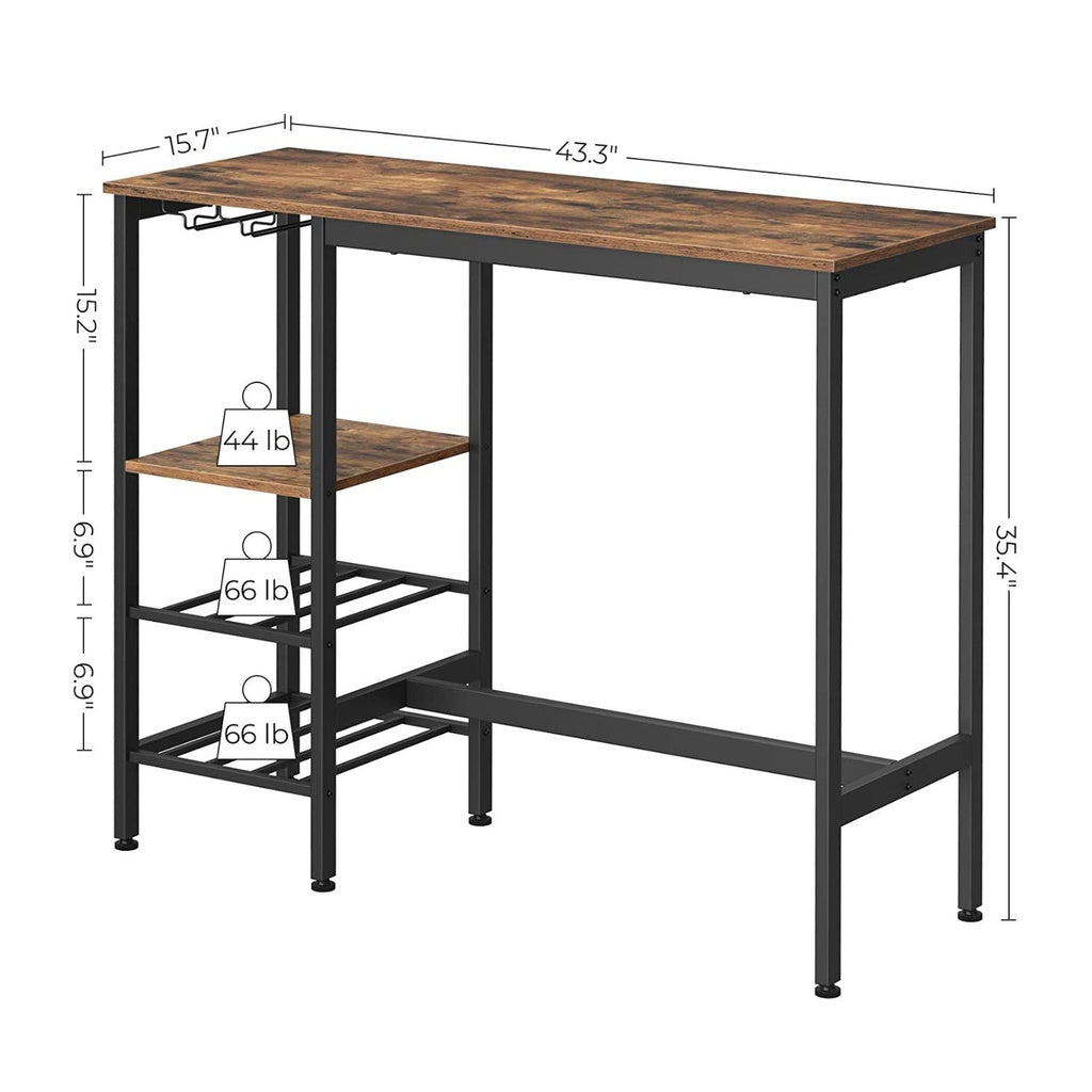 Industrial Bar Table with Wine Glass Holder and Bottle Rack