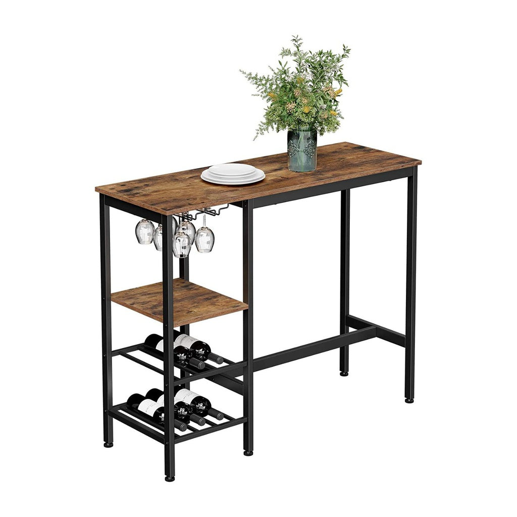 Industrial Bar Table with Wine Glass Holder and Bottle Rack