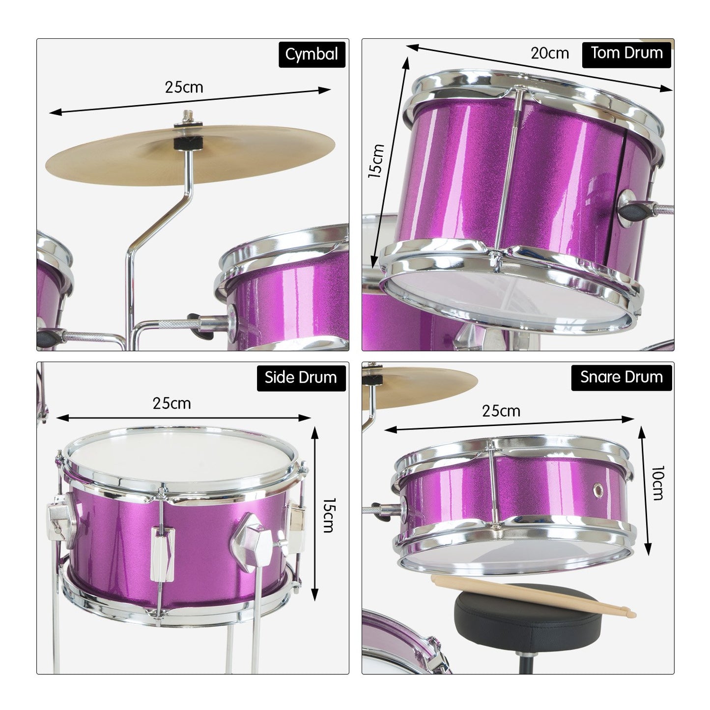 Children's 4pc Drum Kit - Purple