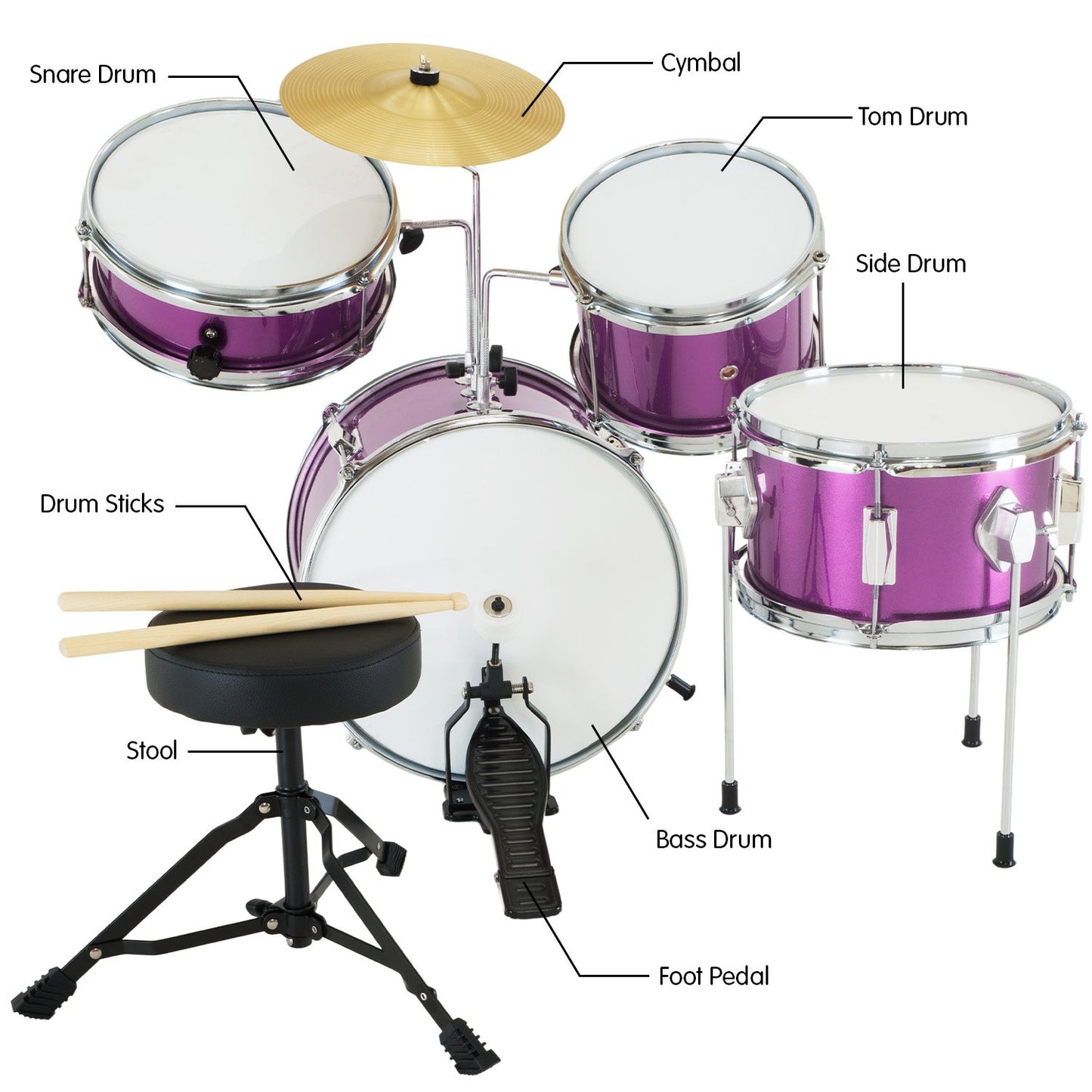 Children's 4pc Drum Kit - Purple