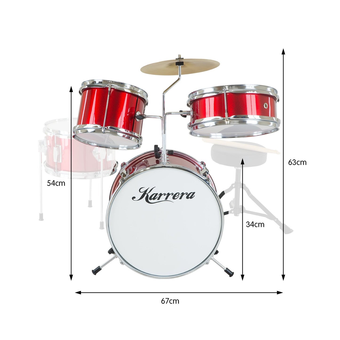 Children's 4pc Drum Kit - Red