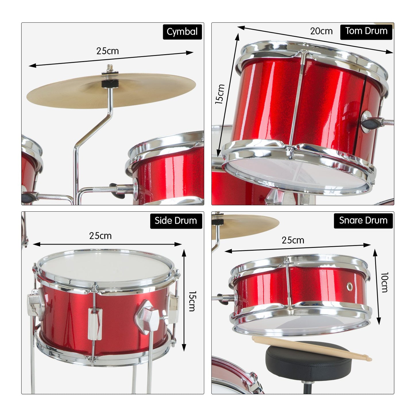 Children's 4pc Drum Kit - Red