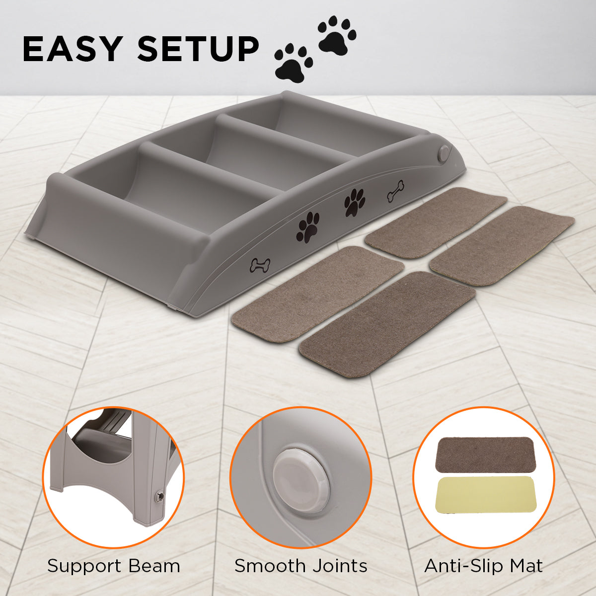 Foldable Pet Stairs in Grey - 50cm Dog Ladder Cat Ramp with Non-Slip Mat for Indoor and Outdoor Use