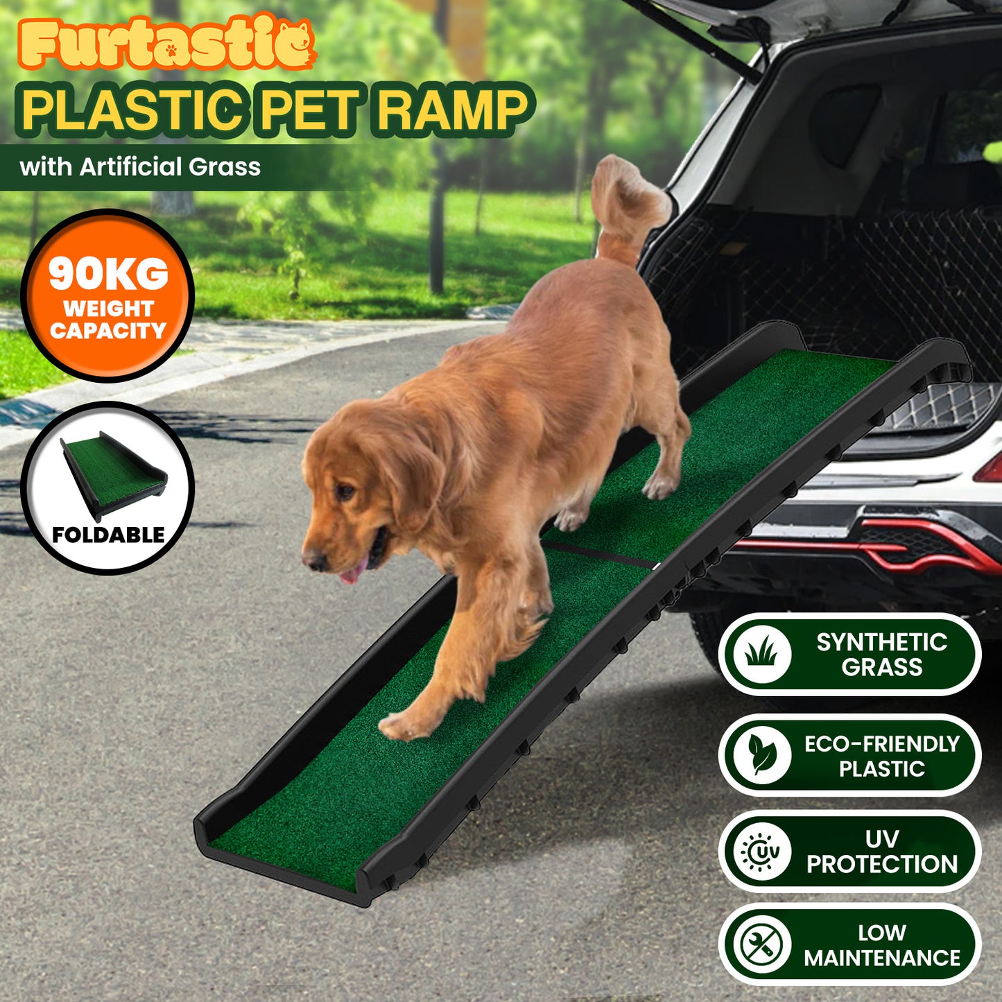 Foldable Plastic Dog Ramp with Synthetic Grass