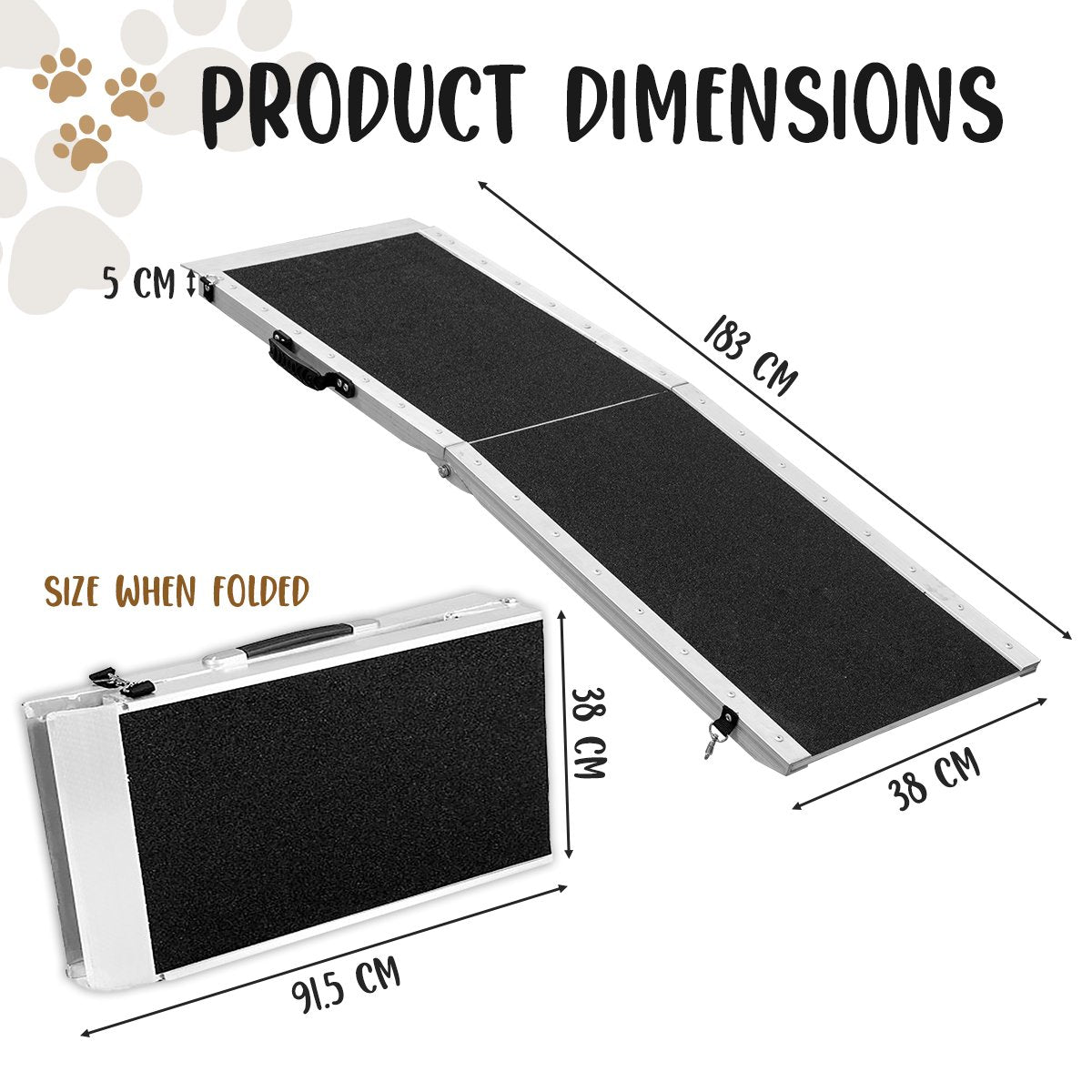 Foldable Aluminium Dog Ramp -  183 x 38cm