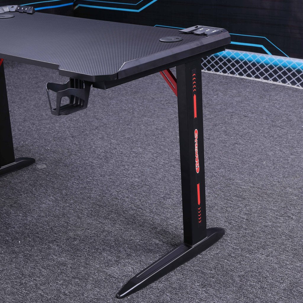 120cm RGB Gaming Desk Home Office Carbon Fibre Led Lights Game Racer Computer PC Table L-Shaped Black