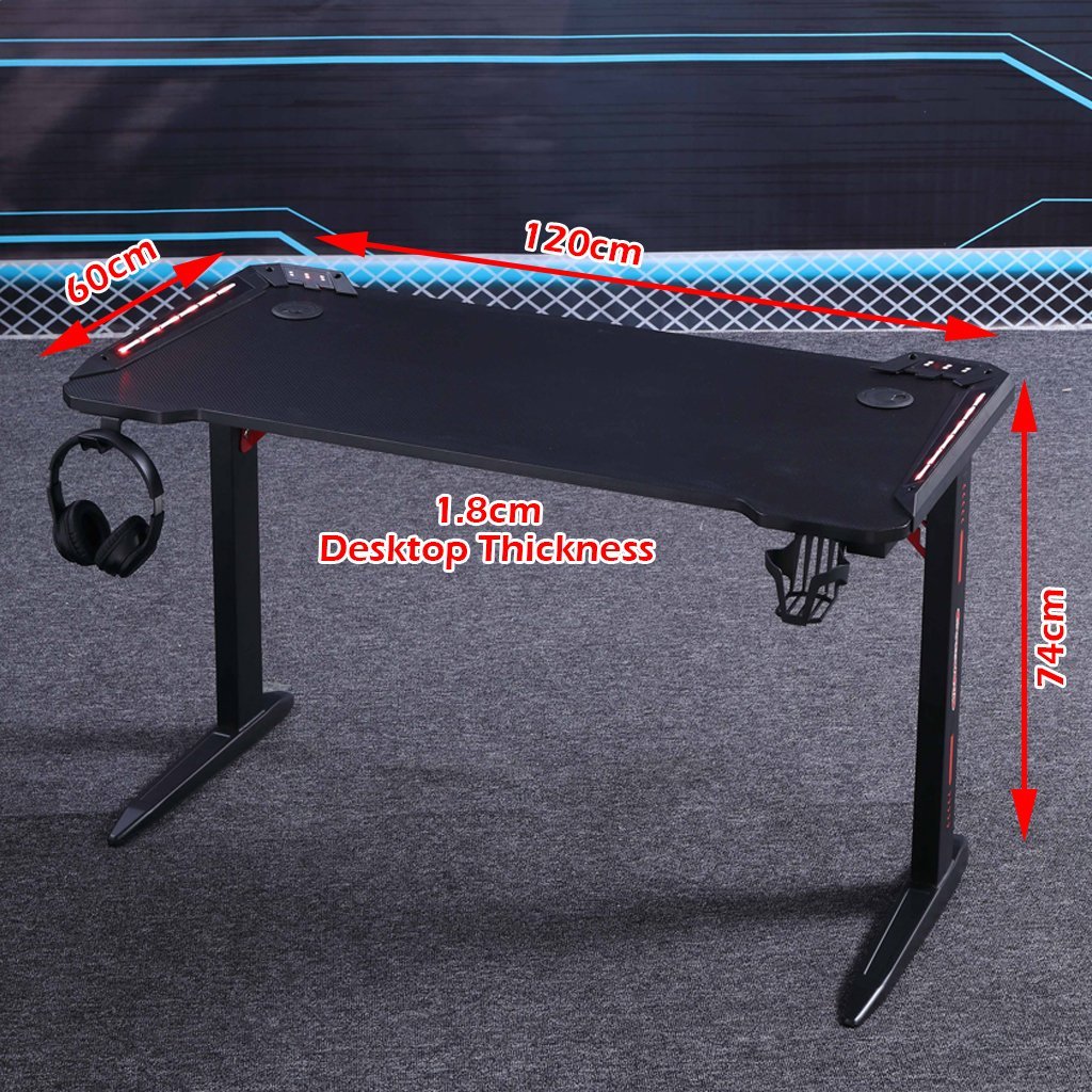 120cm RGB Gaming Desk Home Office Carbon Fibre Led Lights Game Racer Computer PC Table L-Shaped Black