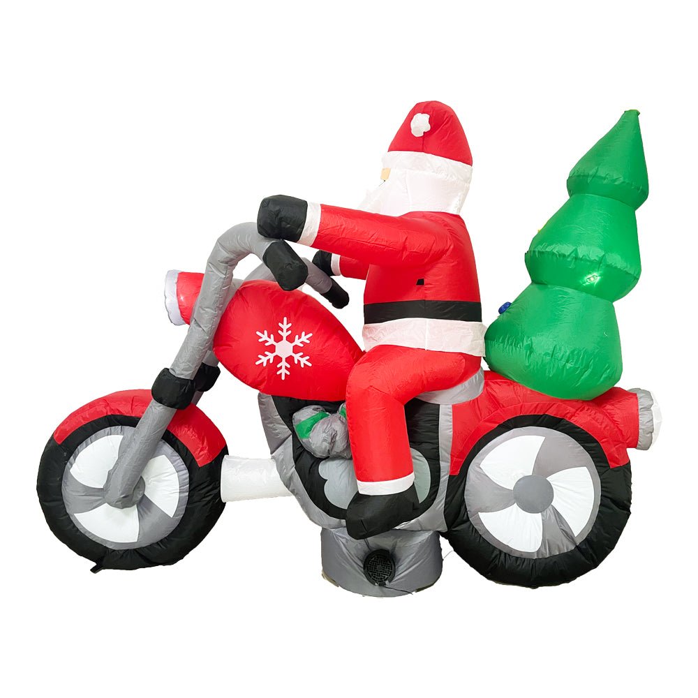 Sparkling Christmas Tree Lights Xmas Inflatable Santa Red Motorcycle Rider 2.1m Long