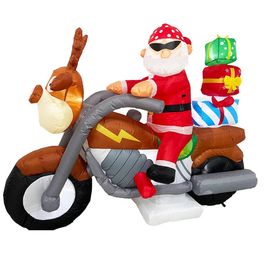 Christmas Lights Elk Motorcycle Gift Xmas Inflatable Santa 2.1m Long