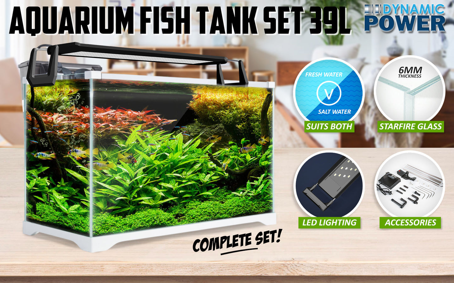 Aquarium Fish Tank 39L Starfire Glass