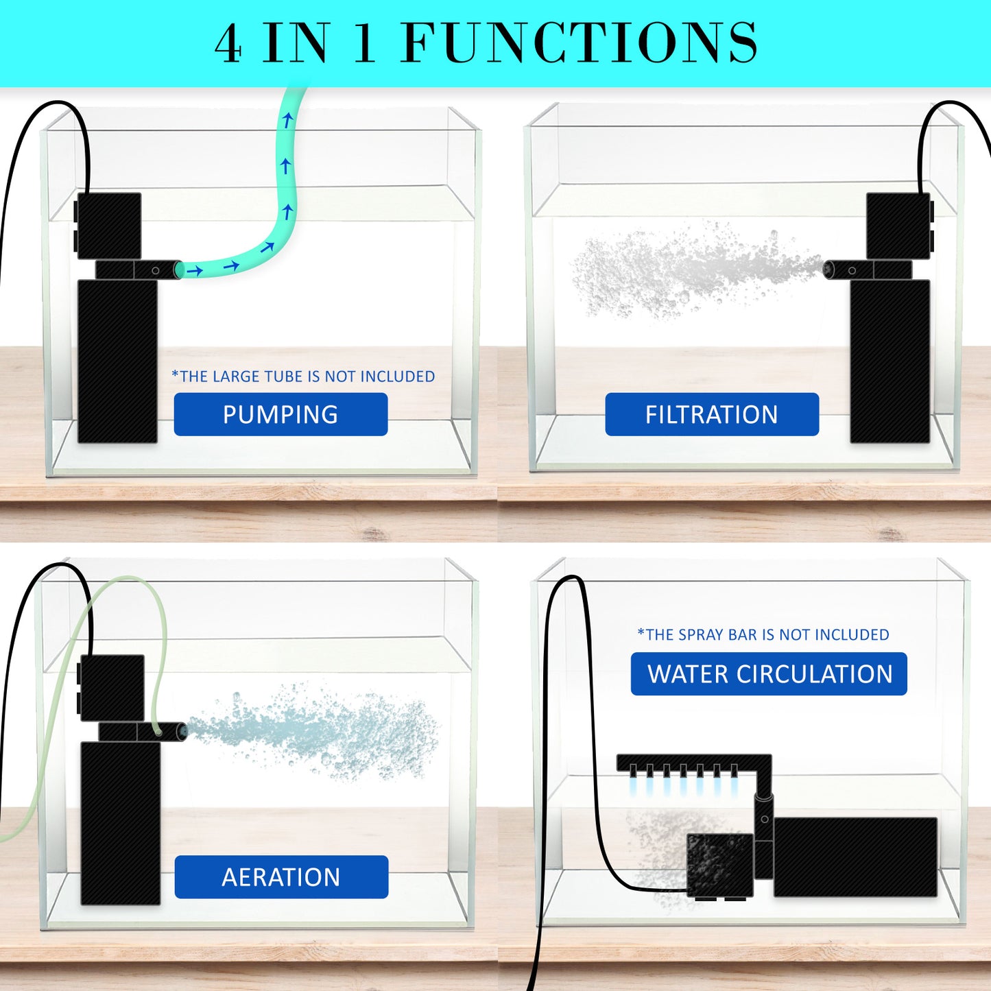 Aquarium Submersible Filter 600L/H 8W 1m Pond Pump