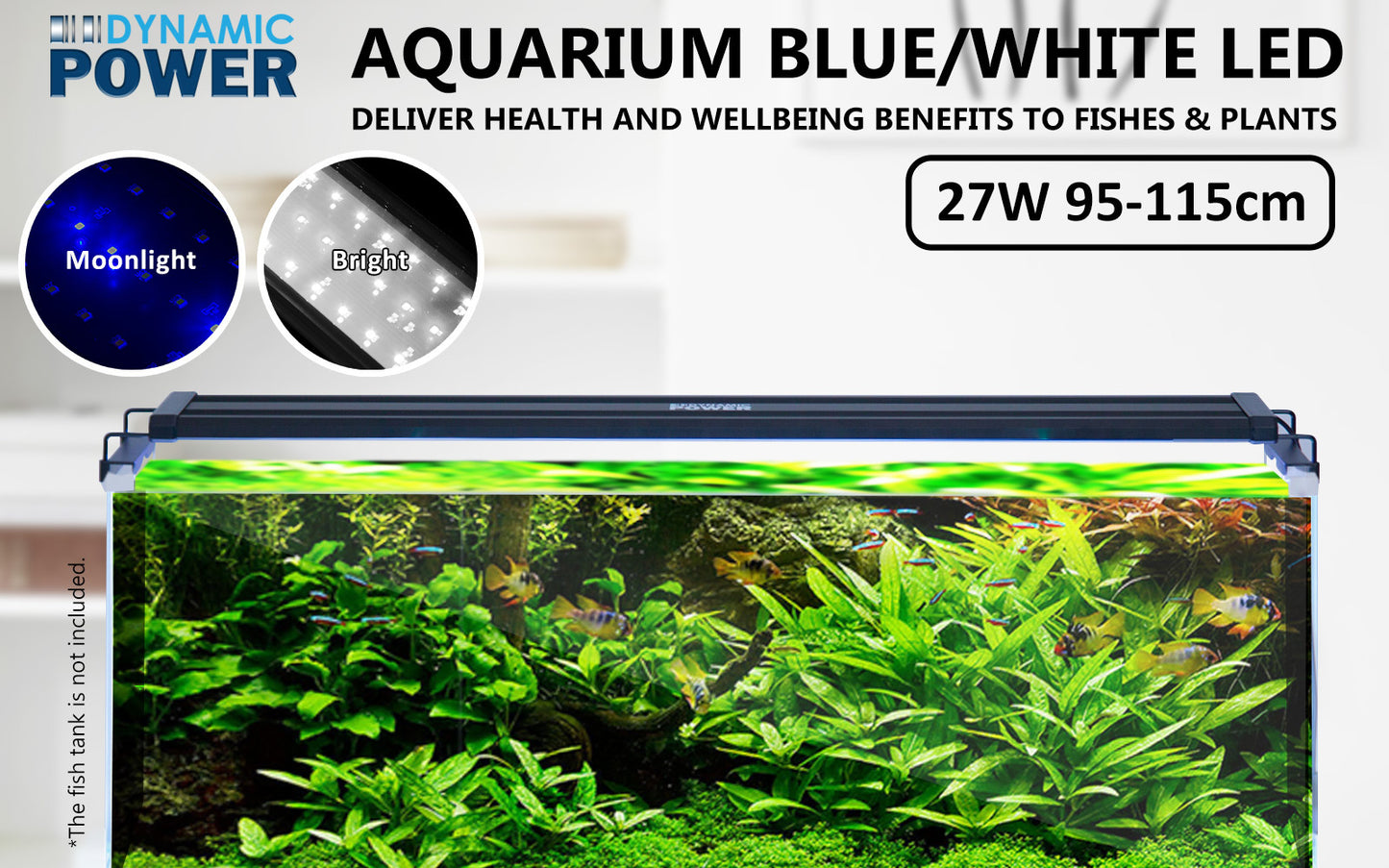 2 Set 27W Aquarium Blue White LED Light for Tank 95-115cm