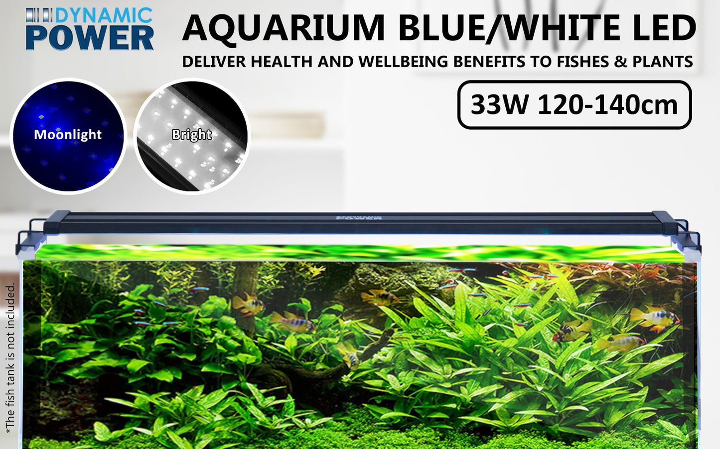 2 Set 33W Aquarium Blue White LED Light for Tank 120-140cm