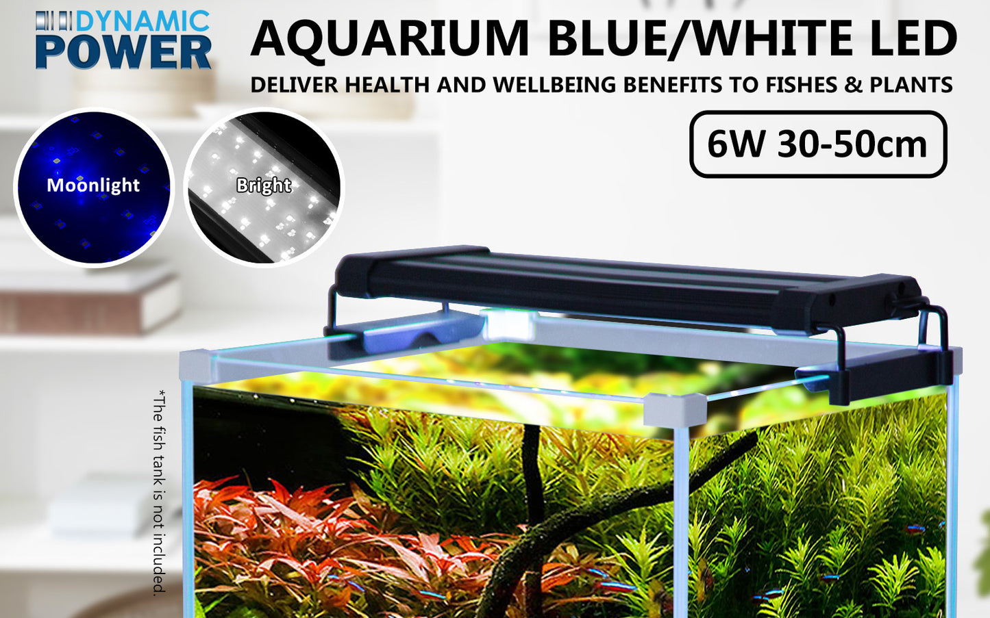 2 Set 6W Aquarium Blue White LED Light for Tank 30-50cm