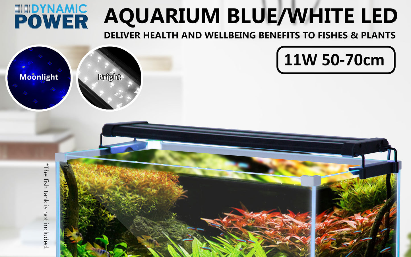 2 Set 11W Aquarium Blue White LED Light for Tank 50-70cm