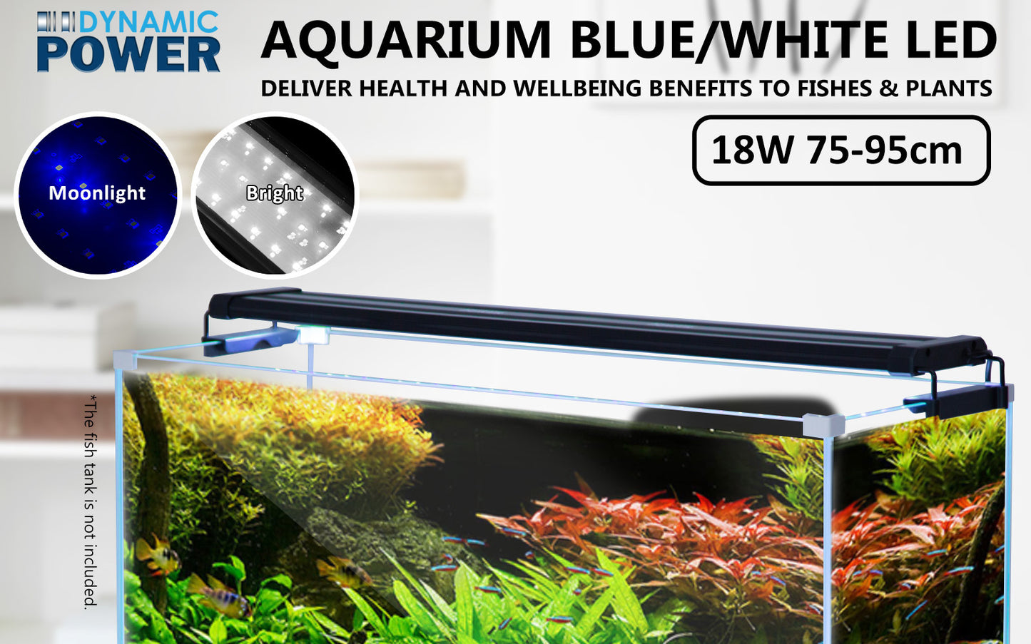 2 Set 18W Aquarium Blue White LED Light for Tank 75-95cm