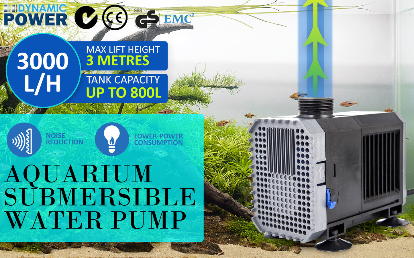 Aquarium Submersible Water Pump 3000L/H 55W 3m Pond