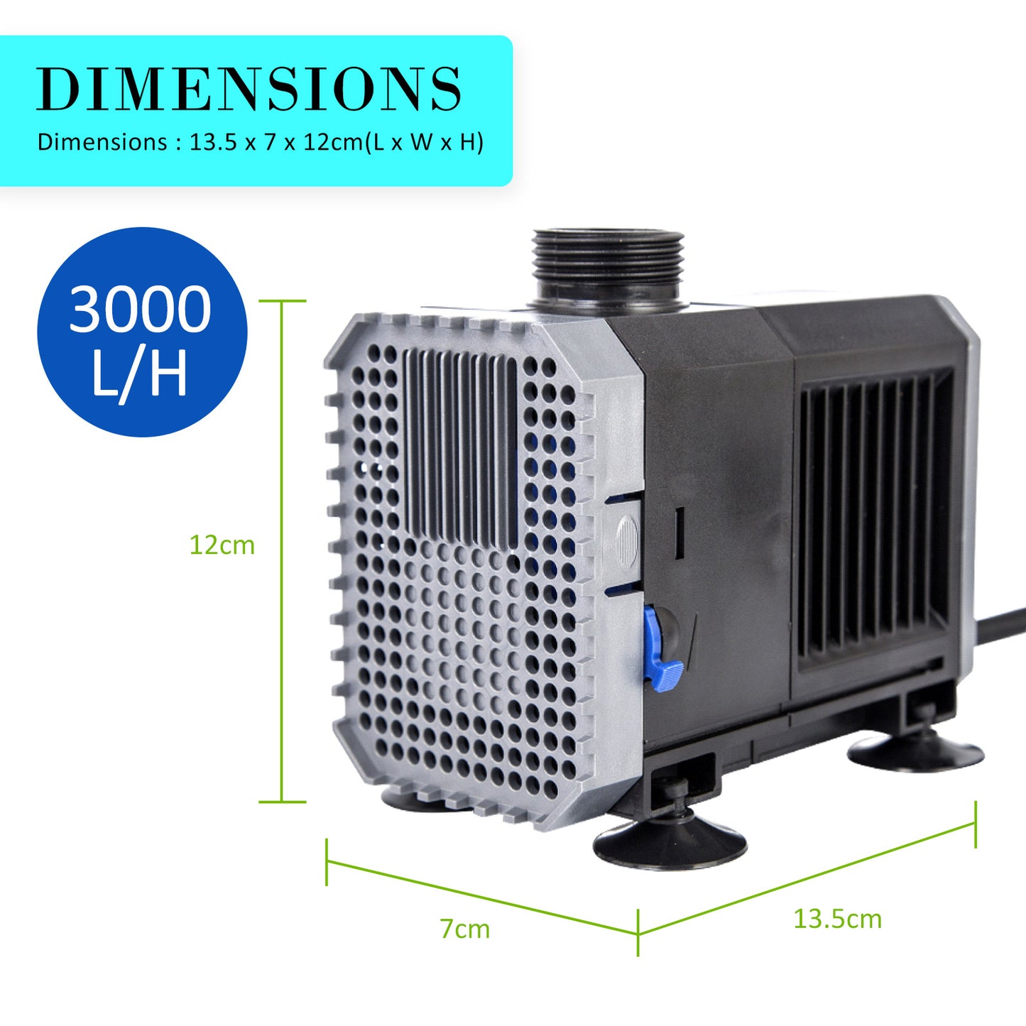 Aquarium Submersible Water Pump 3000L/H 55W 3m Pond