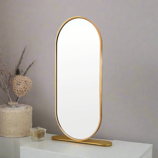Gold Wall Mirror Oval Aluminium Frame Makeup Decor Bathroom Vanity 45x100cm