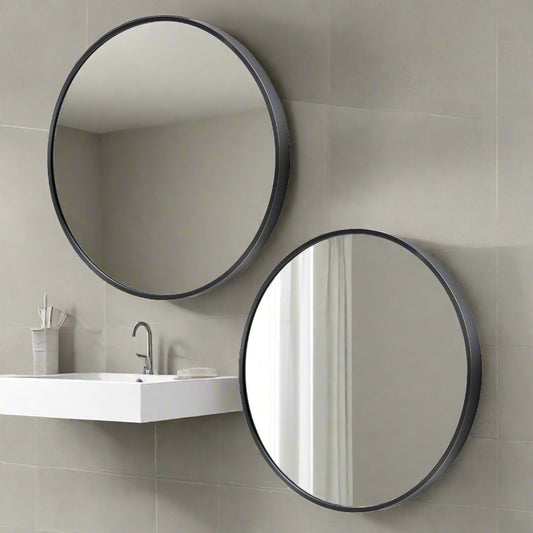 2 Set Black Wall Mirror Round Aluminium Frame Makeup Decor Bathroom Vanity 70cm