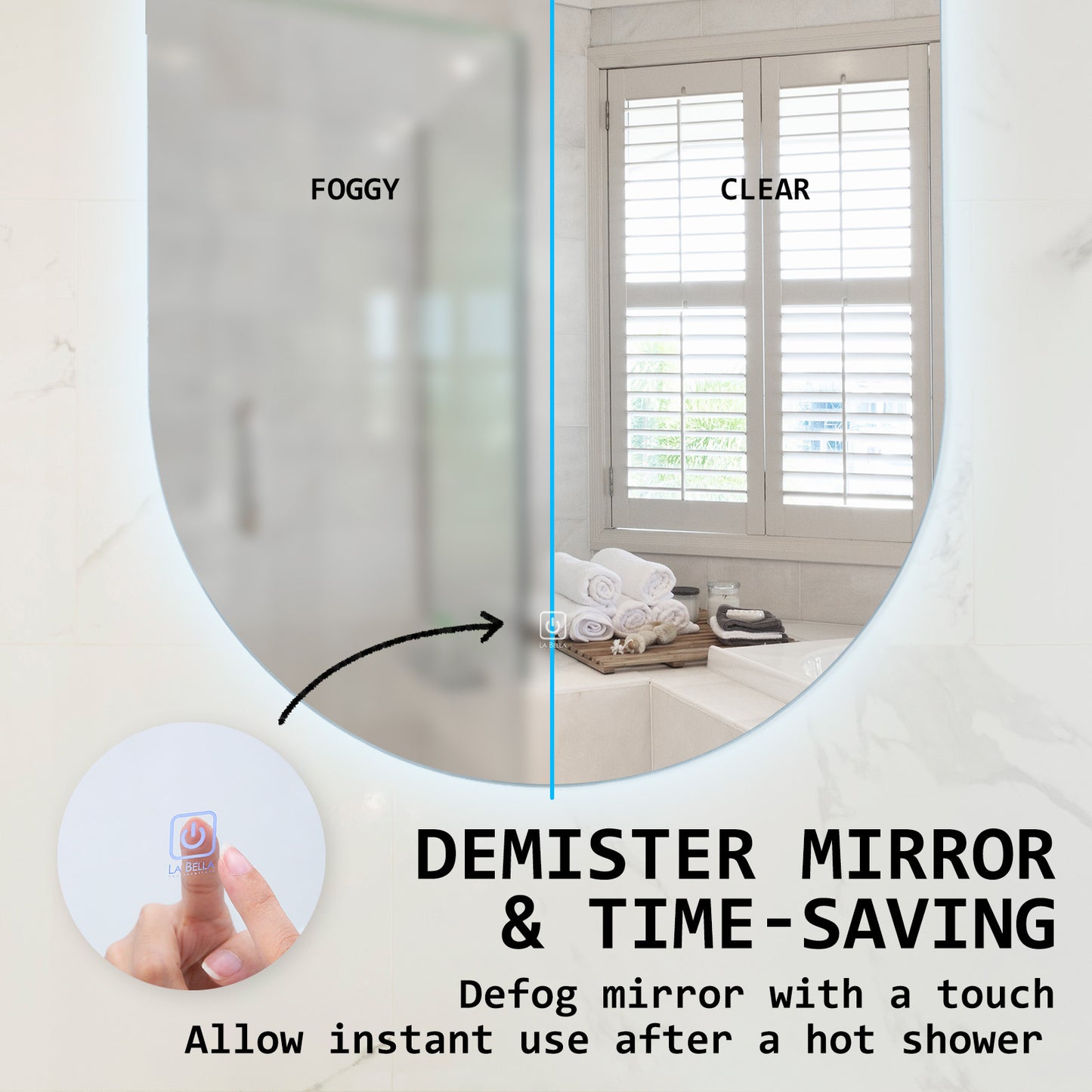 LED Wall Mirror Oval Touch Anti-Fog Makeup Decor Bathroom Vanity 50 x 75cm